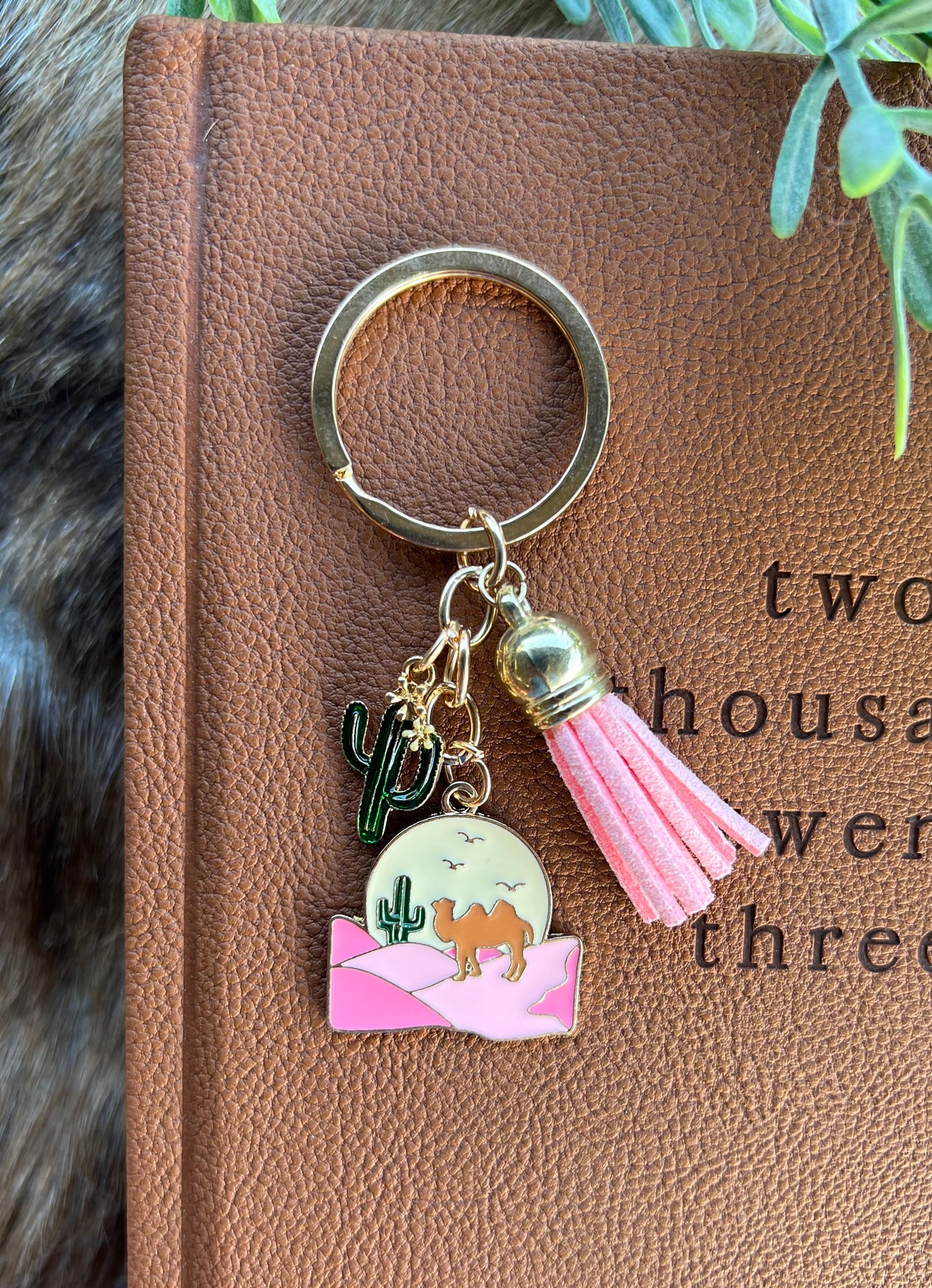 Cactus & Camel Keyring | Gold