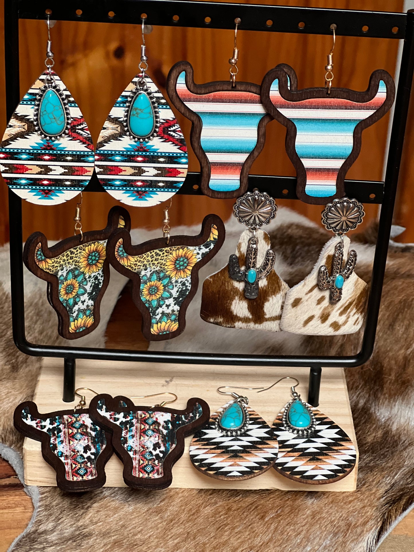 Cow Hide & Cactus Dangle Set