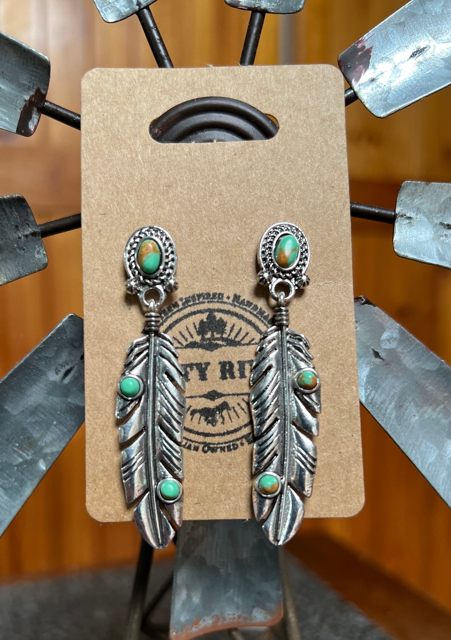 Feather Dangle Earrings | Green