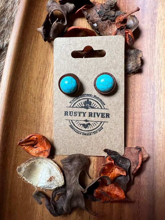 Wooden Stud Set | Turquoise Stone
