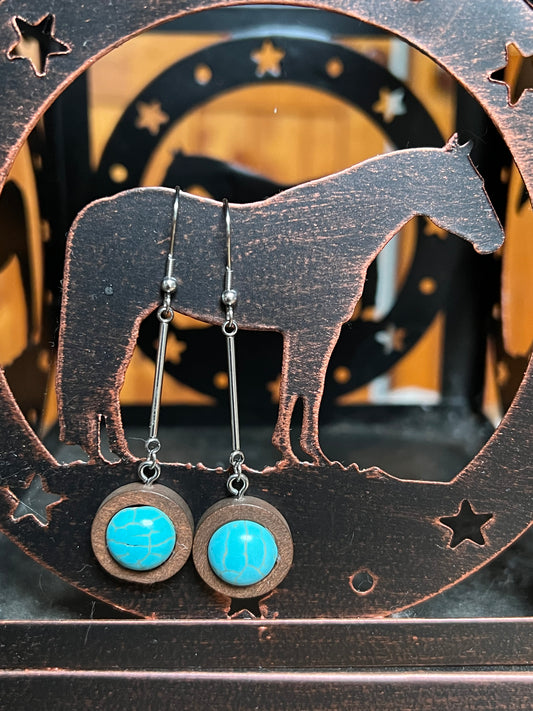 Wooden Dangle Set | Turquoise Stone