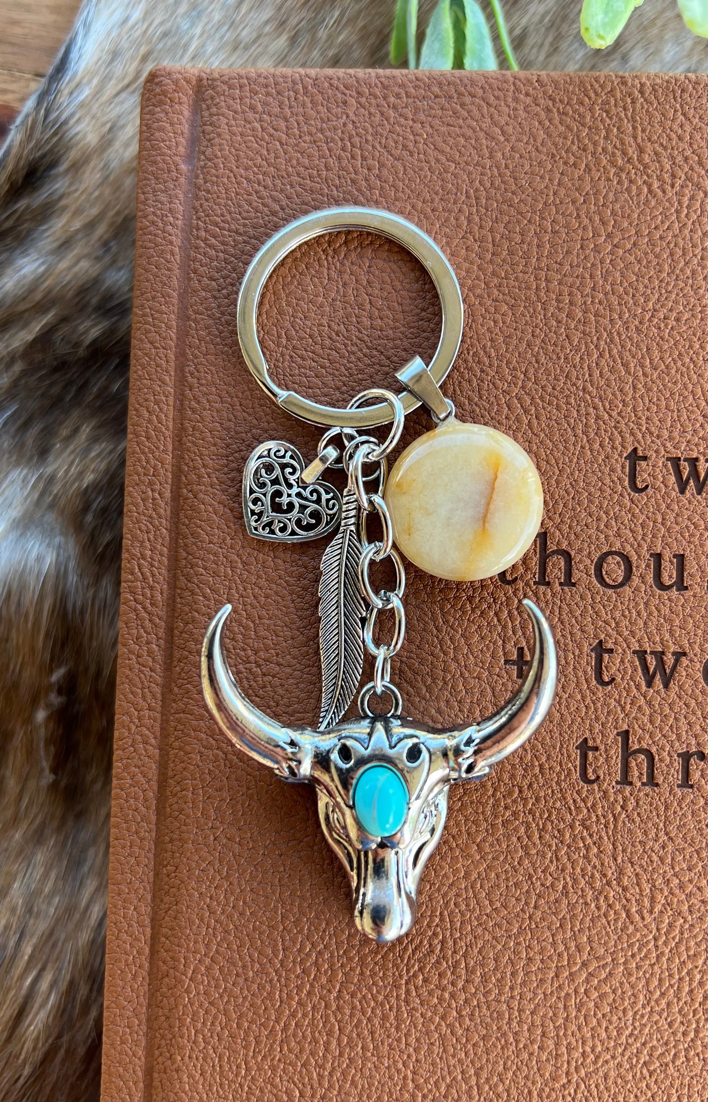 Longhorn & Gemstone Keyring