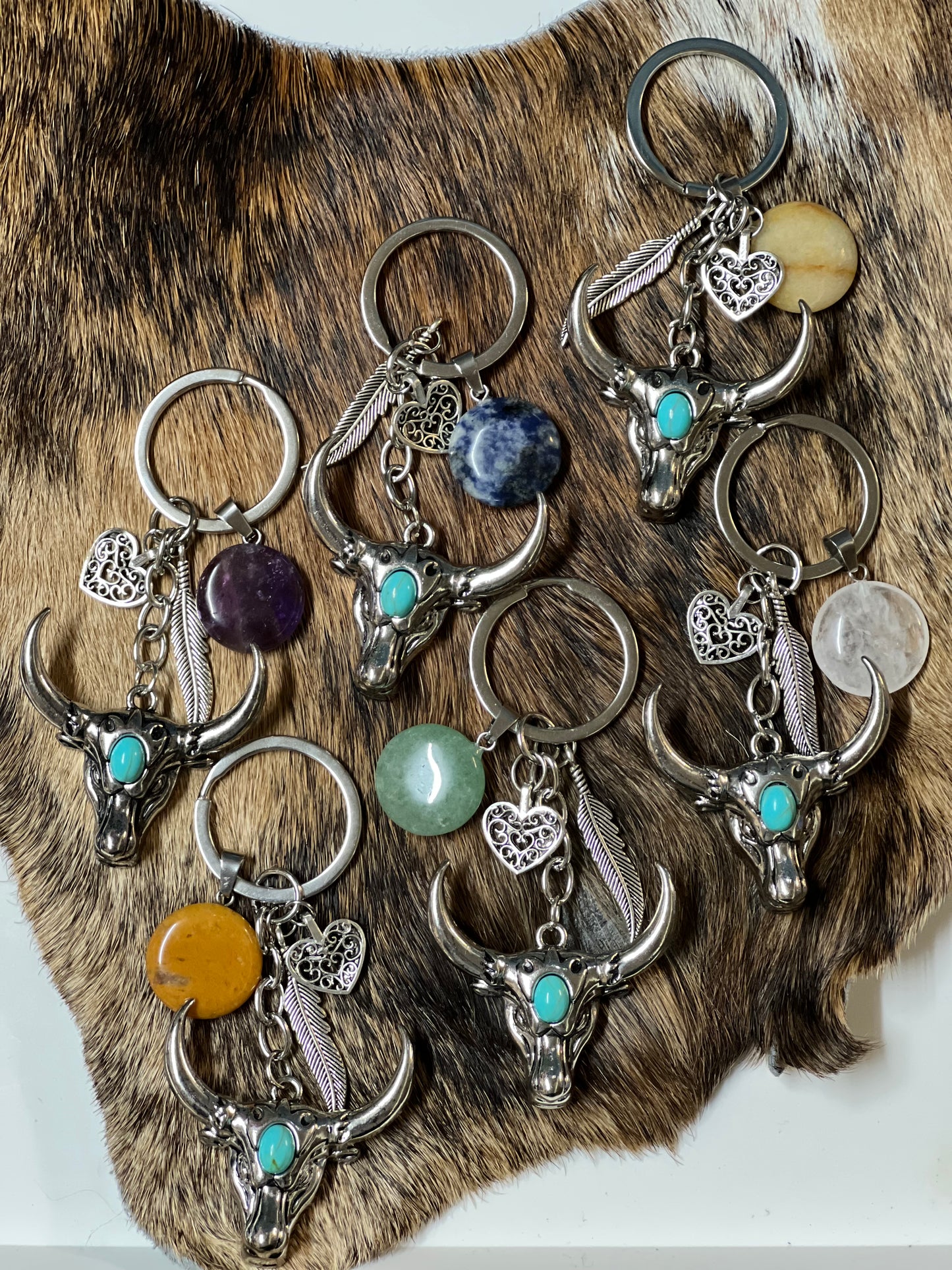 Longhorn & Gemstone Keyring