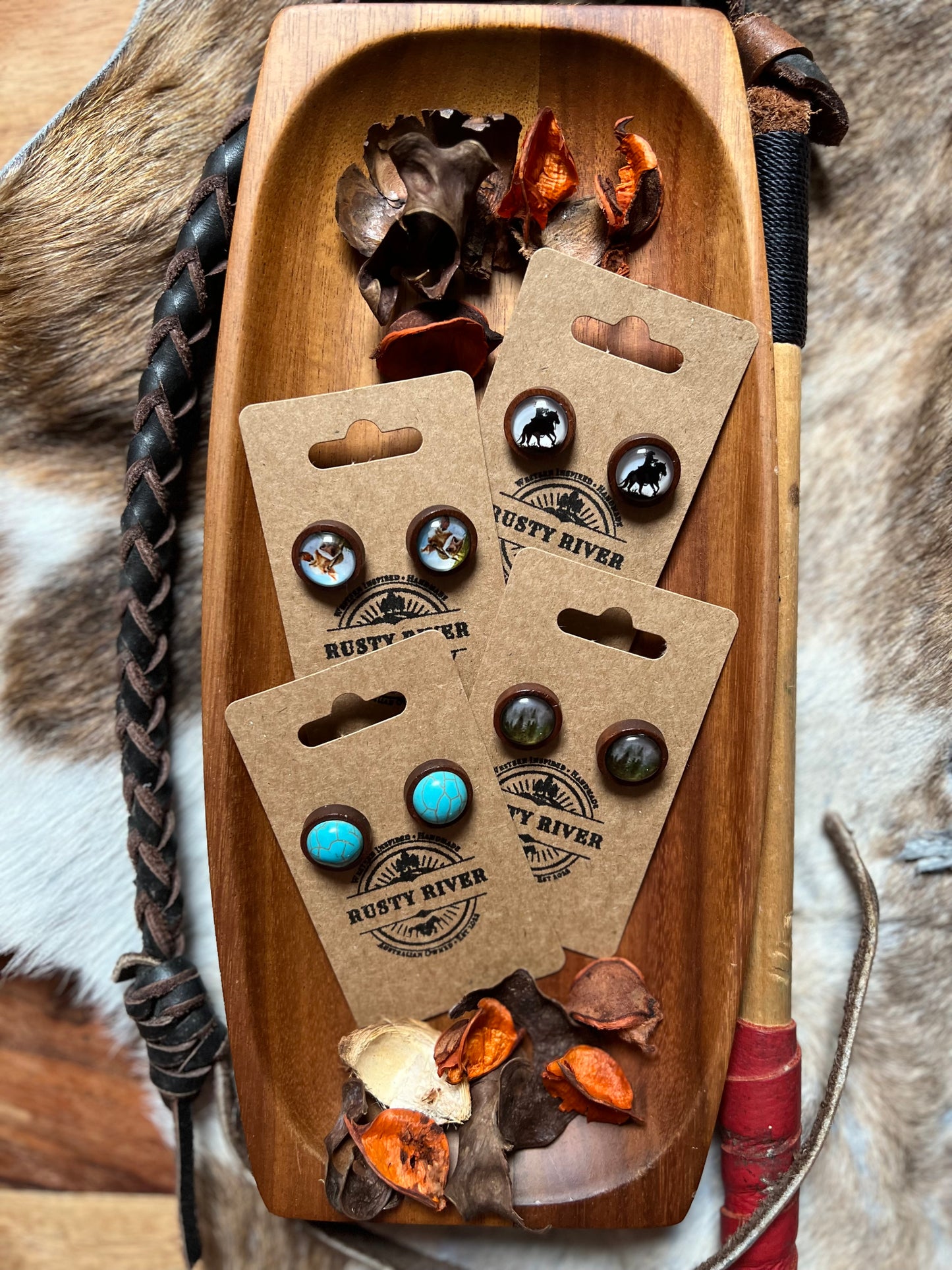 Wooden Stud Set | Turquoise Stone