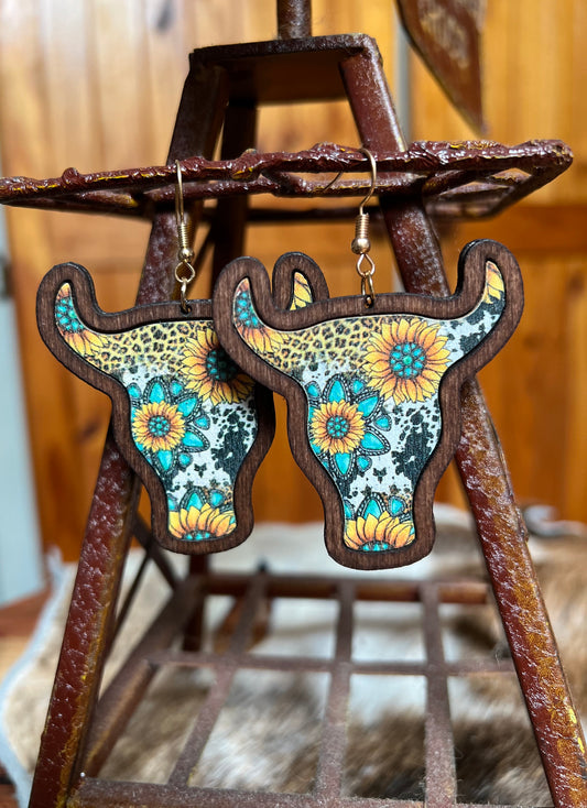 Wooden Bull Head Dangle | Sunflower