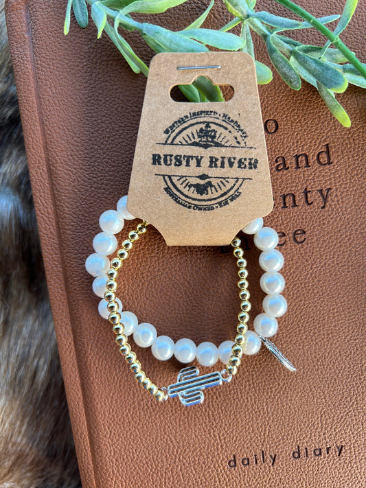 Gold & Pearl Bracelet Set