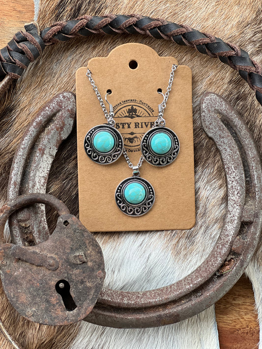 Turquoise Dangle & Necklace Set