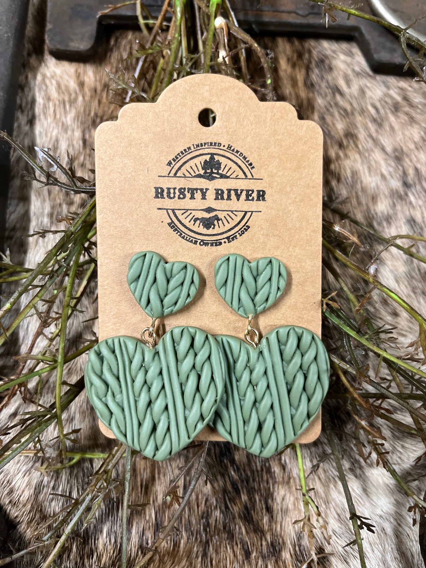 Heart Dangle Set | Olive Green
