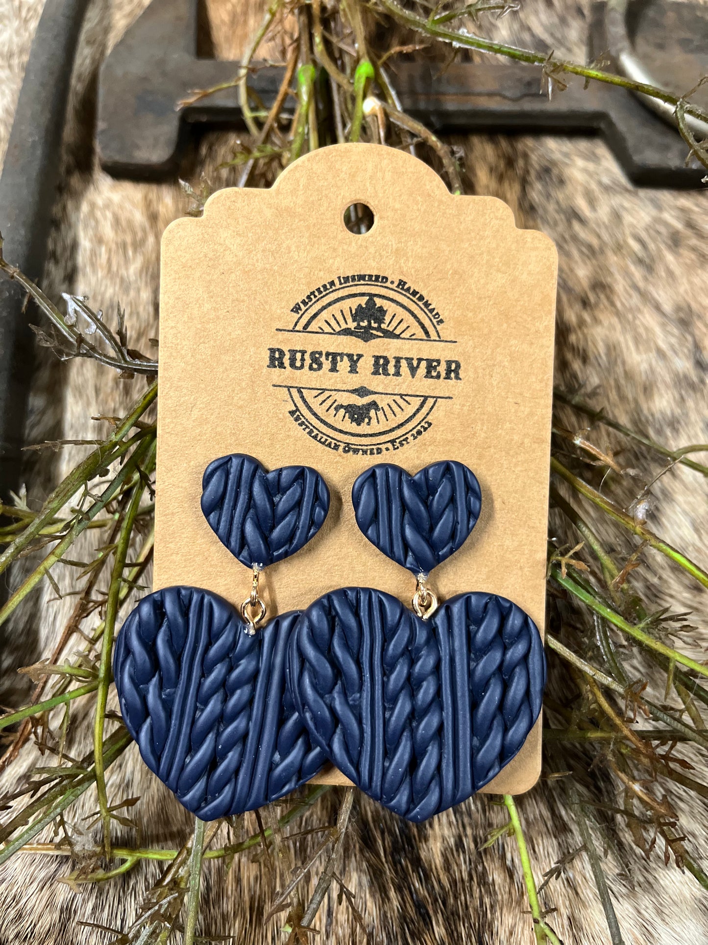 Heart Dangle Set | Navy Blue