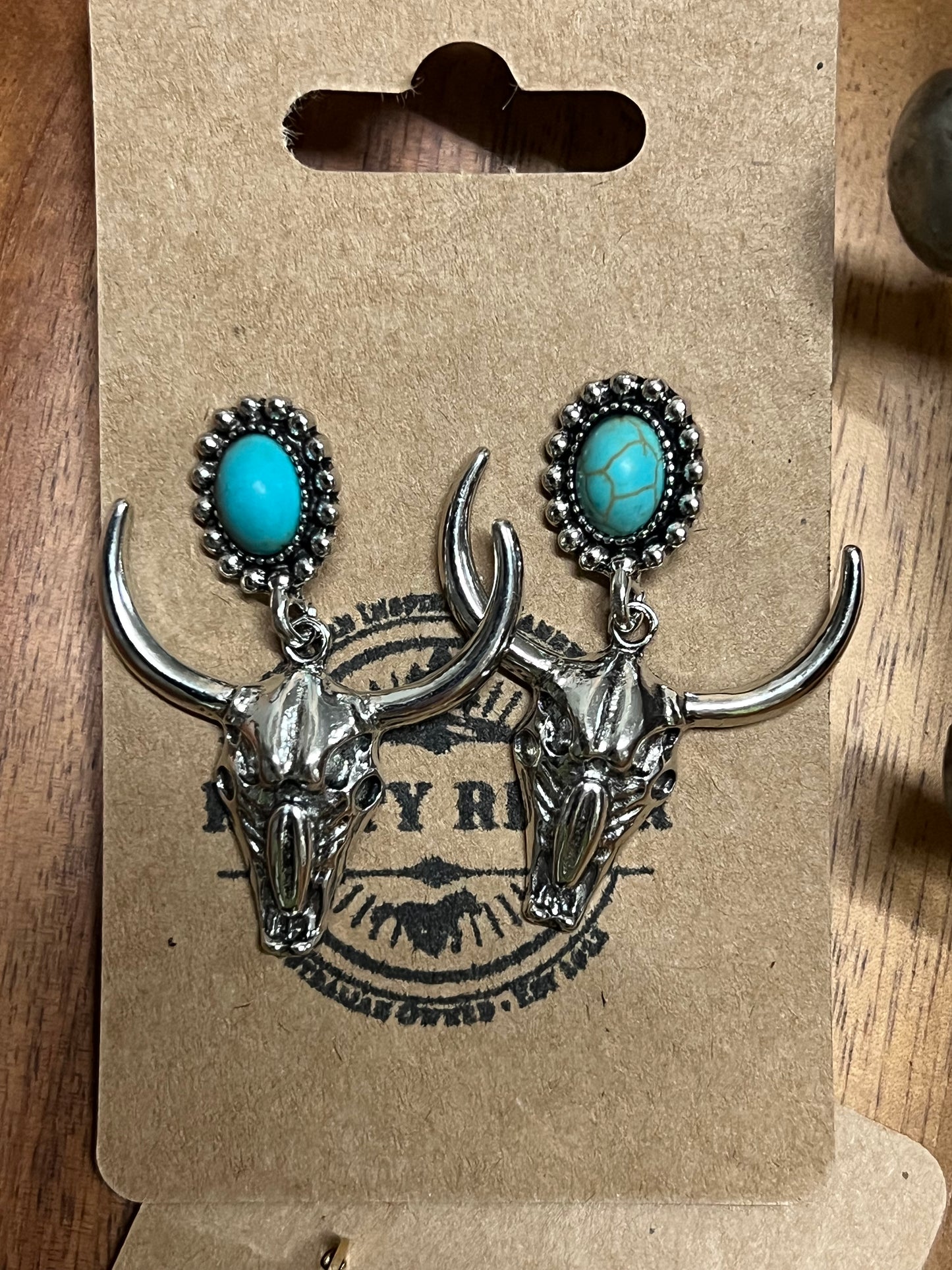 Metal Longhorn Dangle | Turquoise Stone