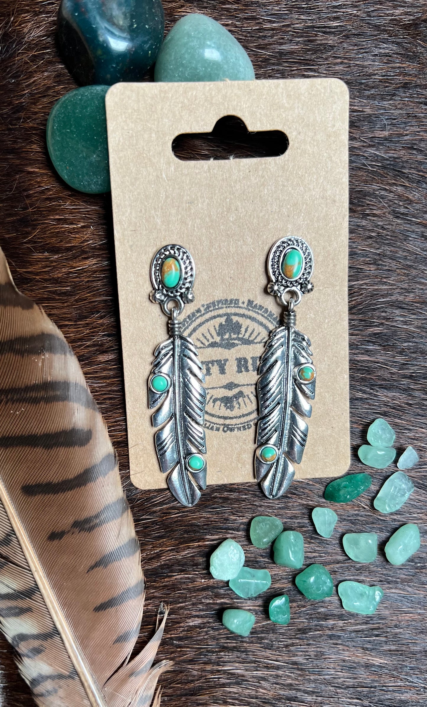 Feather Dangle Earrings | Green