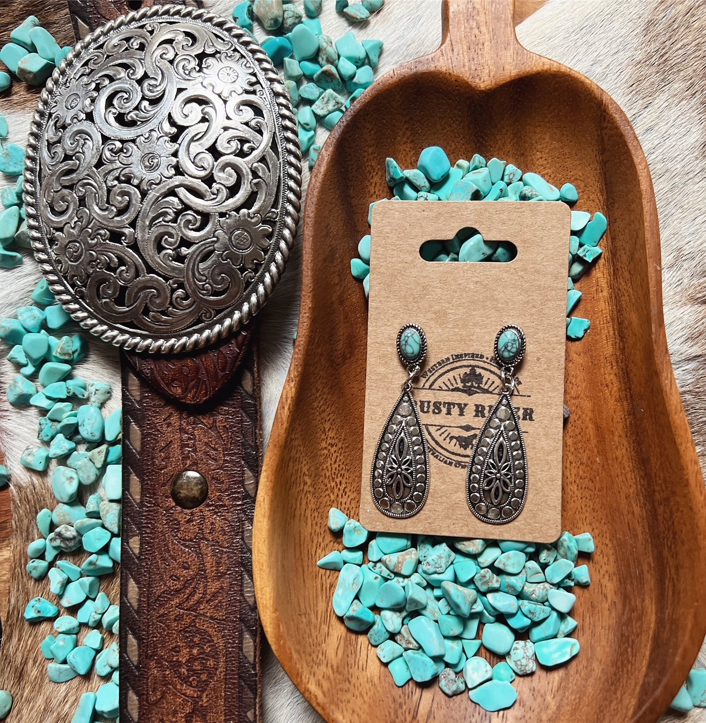 Metal Teardrop & Turquoise Dangle