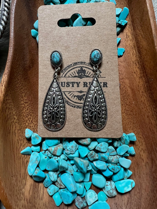 Metal Teardrop & Turquoise Dangle